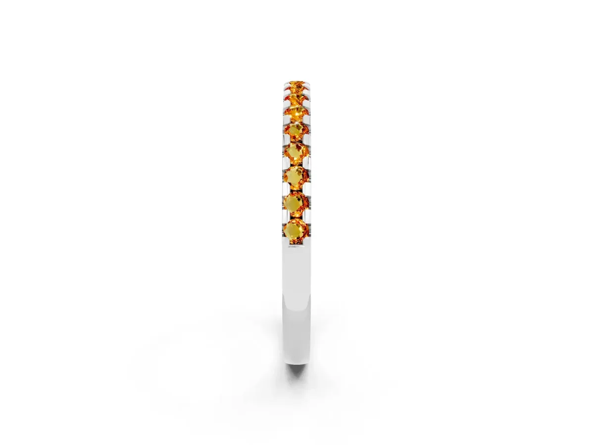 Round Citrine Pavé Set Eternity Band with Micro Prong Setting Silver
