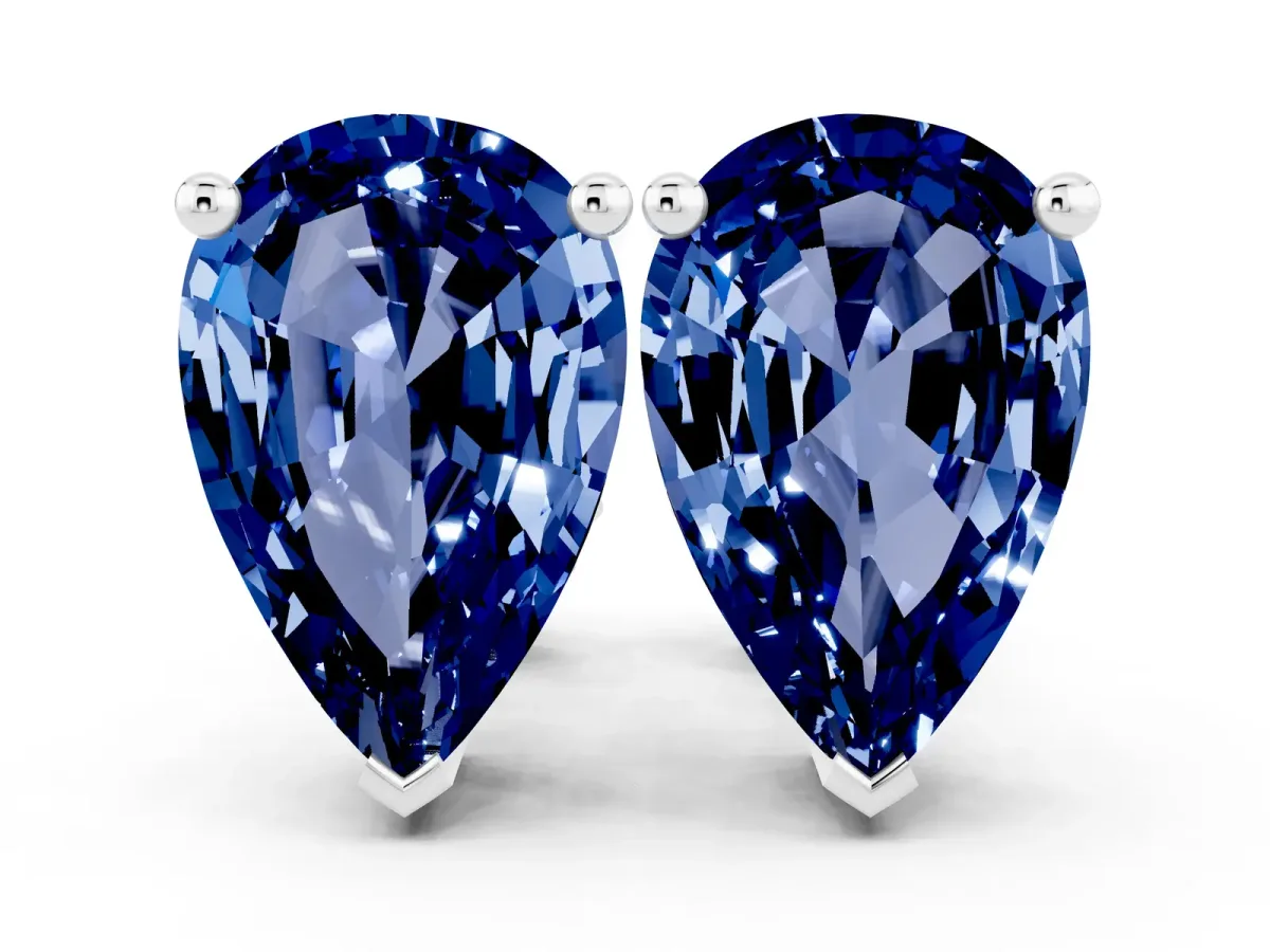 Pear Cut Blue Sapphire Stud Earrings Silver