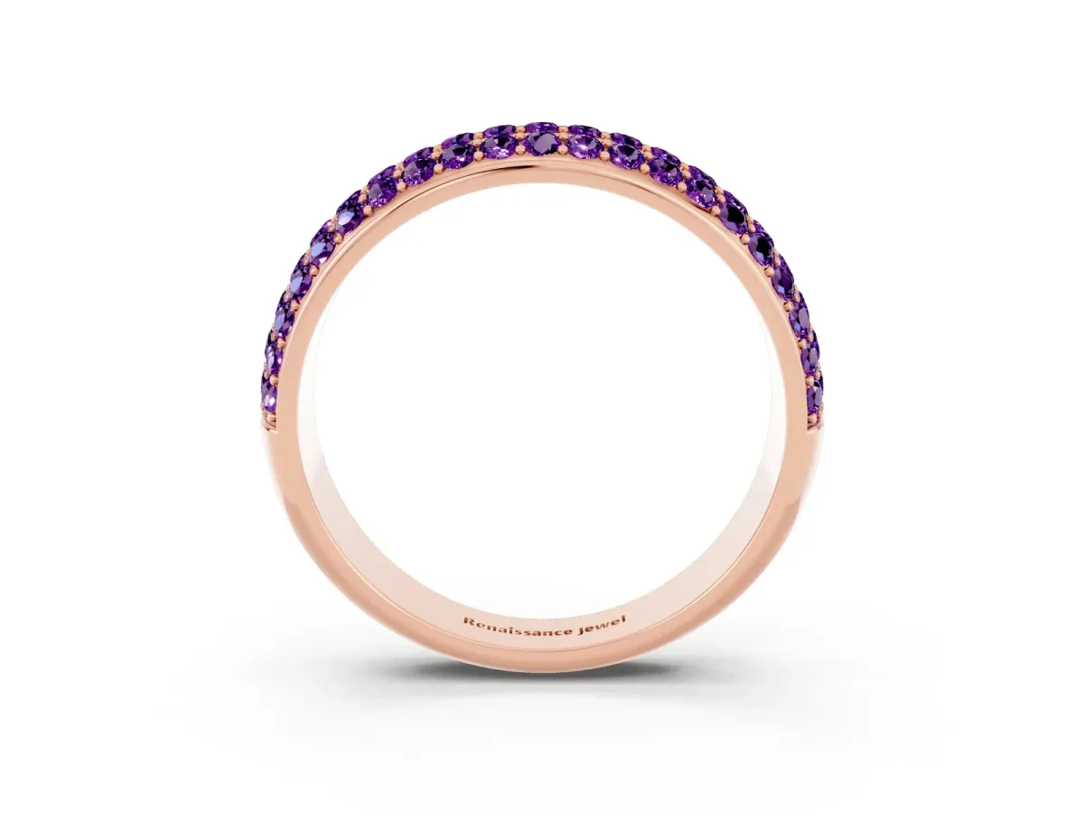 Three-Row Round Amethyst Eternity Band with Shared Prong Setting Rose gold