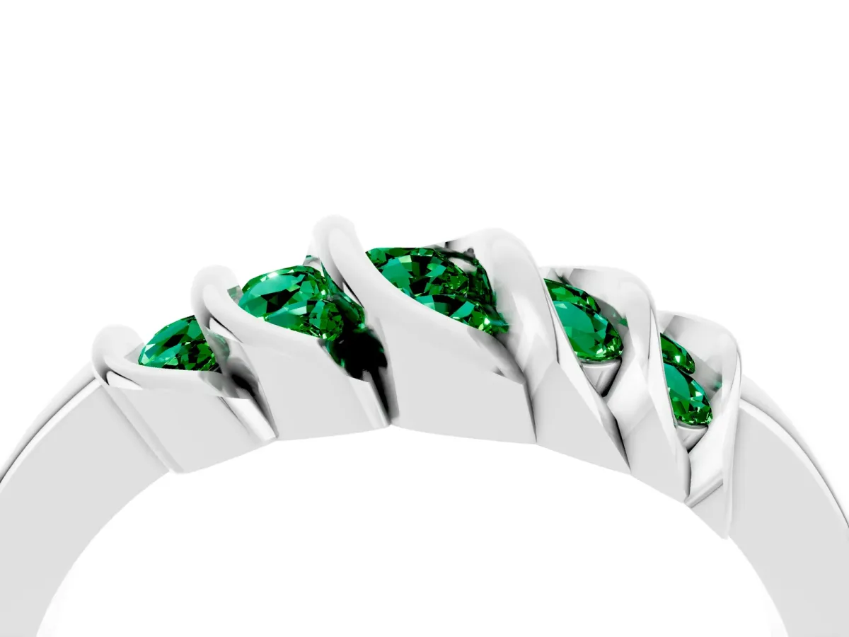 Round Emerald Multi-Row Crossover Band White gold