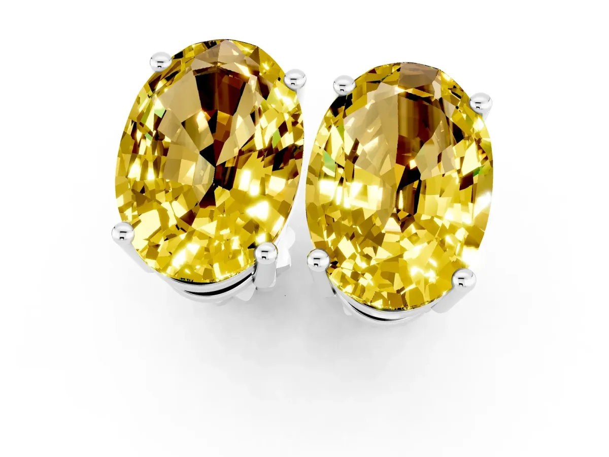 Oval Cut Yellow Sapphire Stud Earrings Platinum