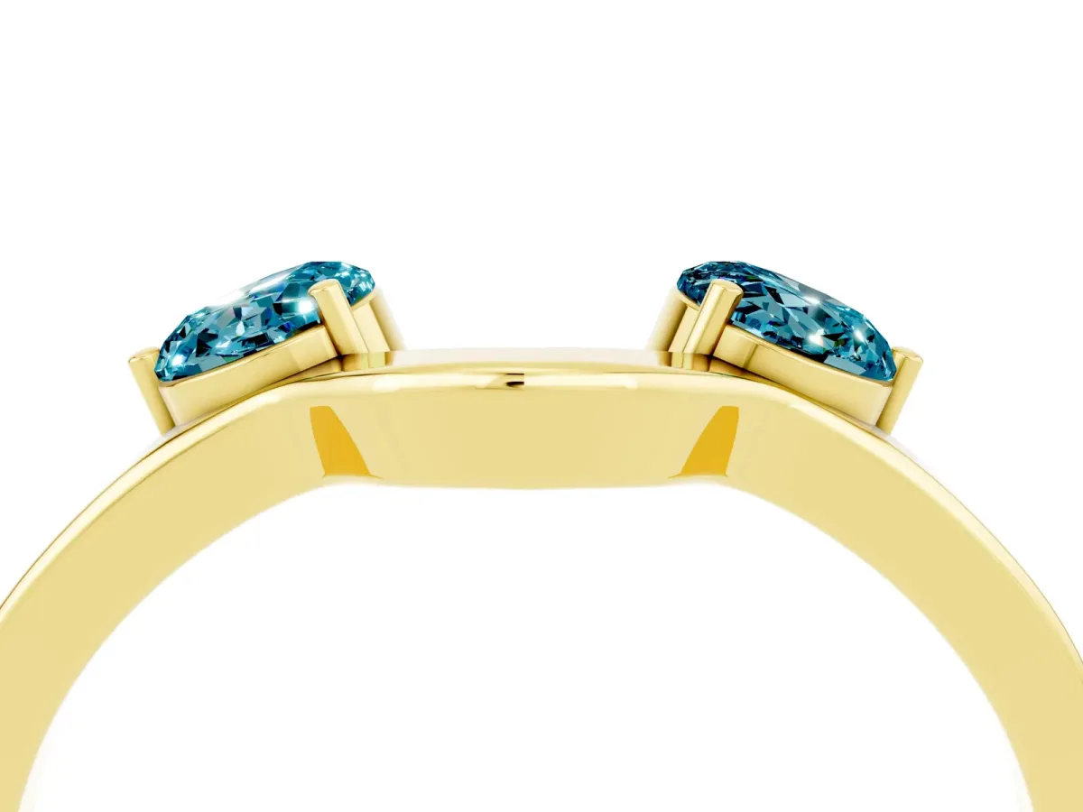 Dual Round Blue Topaz Open Band Ring with Prong Setting Yellow gold