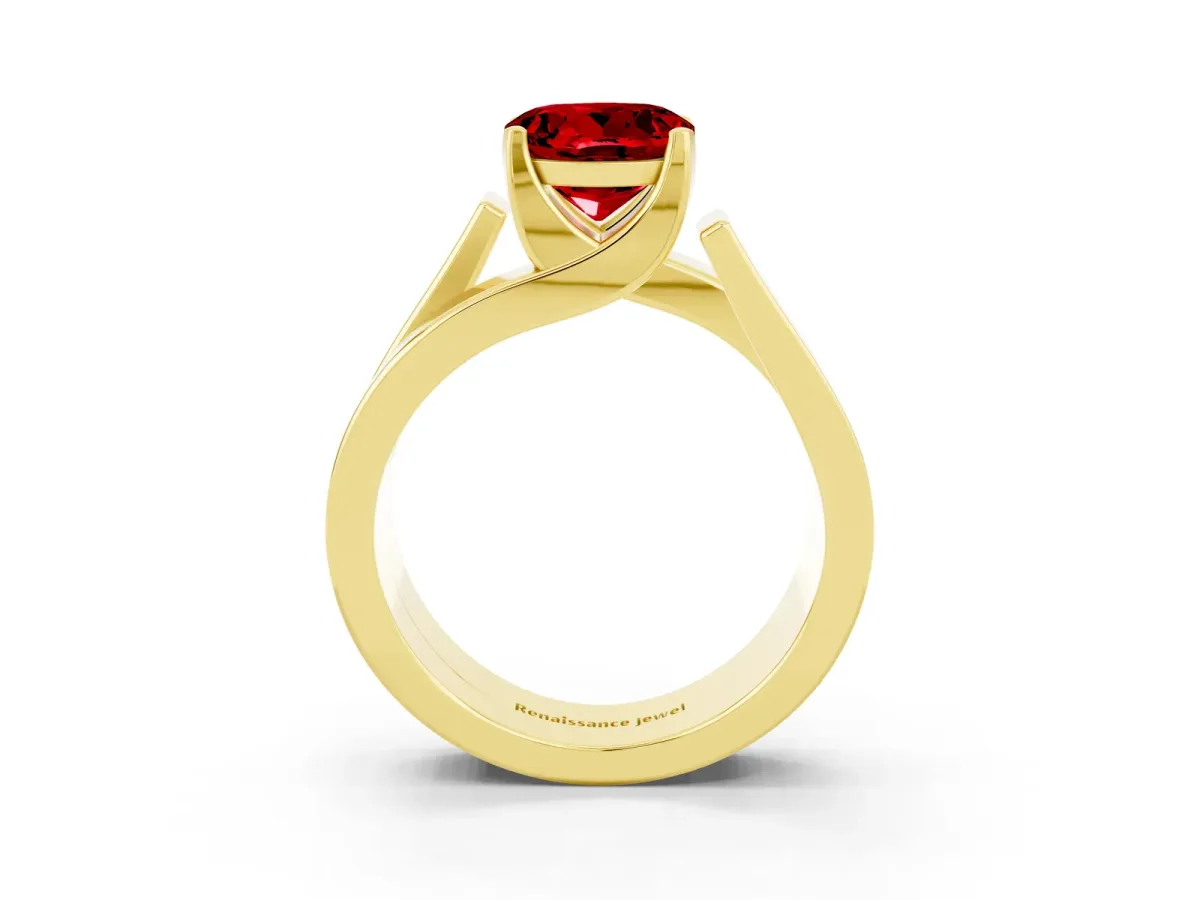 Modern Tension Set Round Cut Ruby Solitaire Wide Band Ring Yellow gold