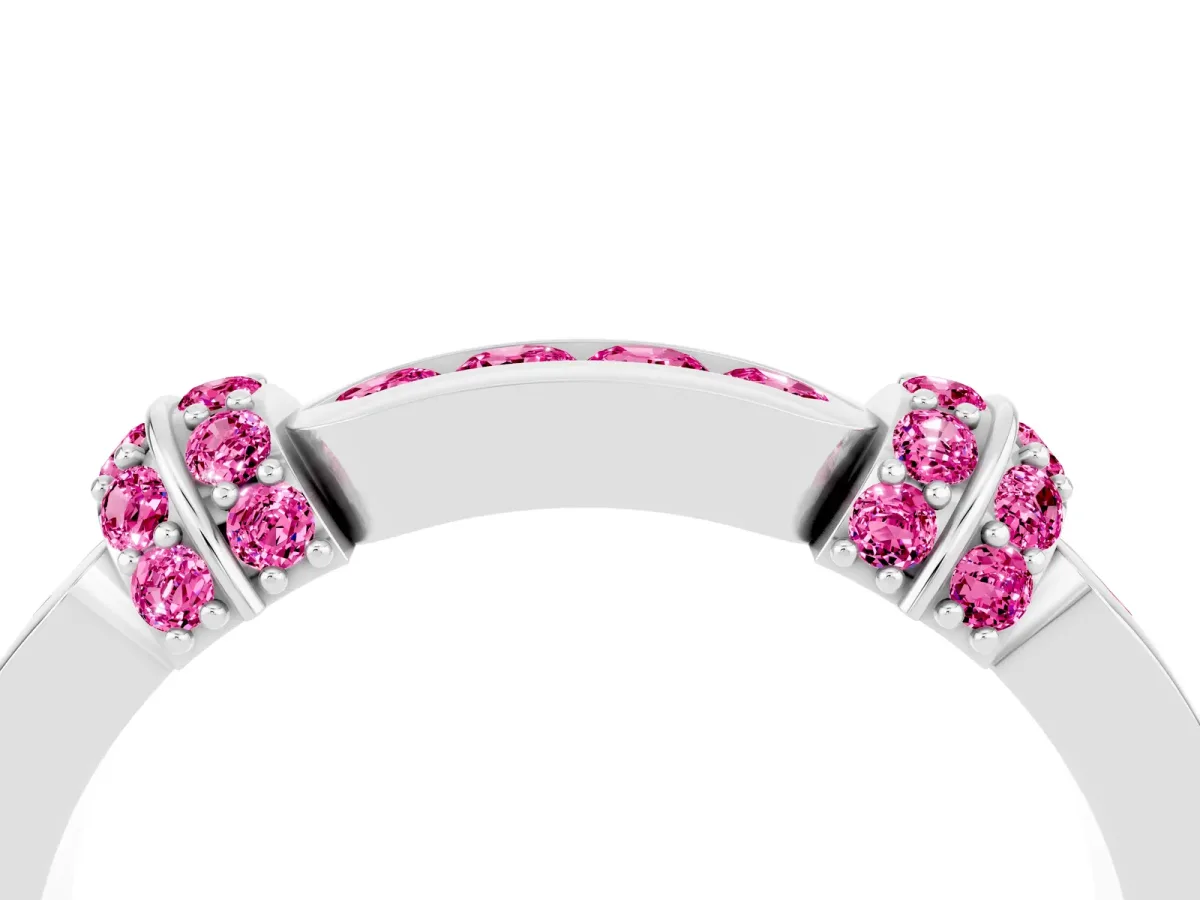 Pavé Round Pink Sapphire Link Band with Bezel Setting Silver