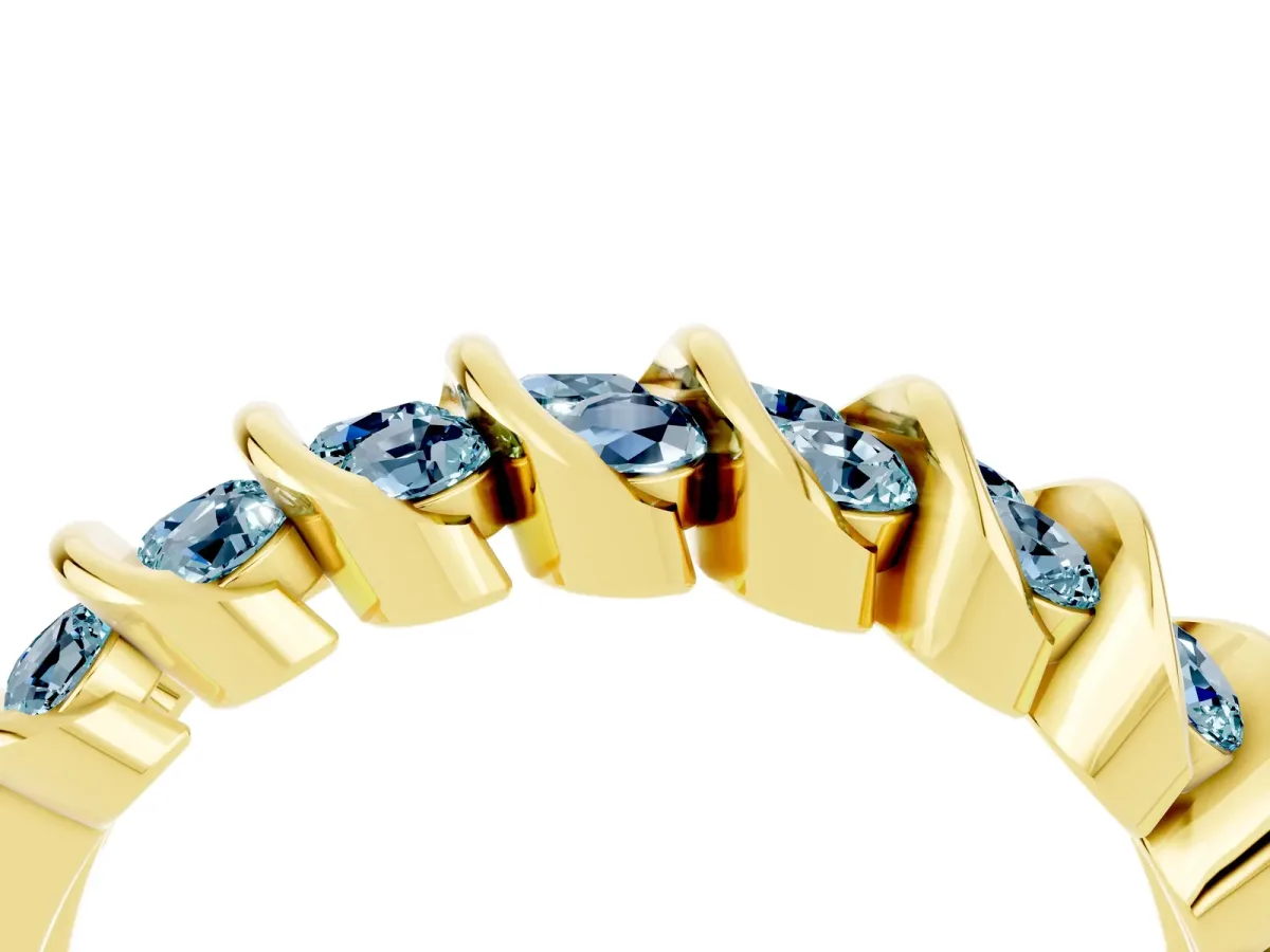 Channel Set Round Aquamarine Multi-Row Band Yellow gold