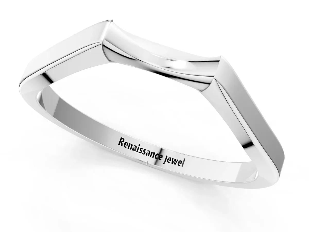 Contoured Solitaire Round Bezel Set Wedding Band Silver