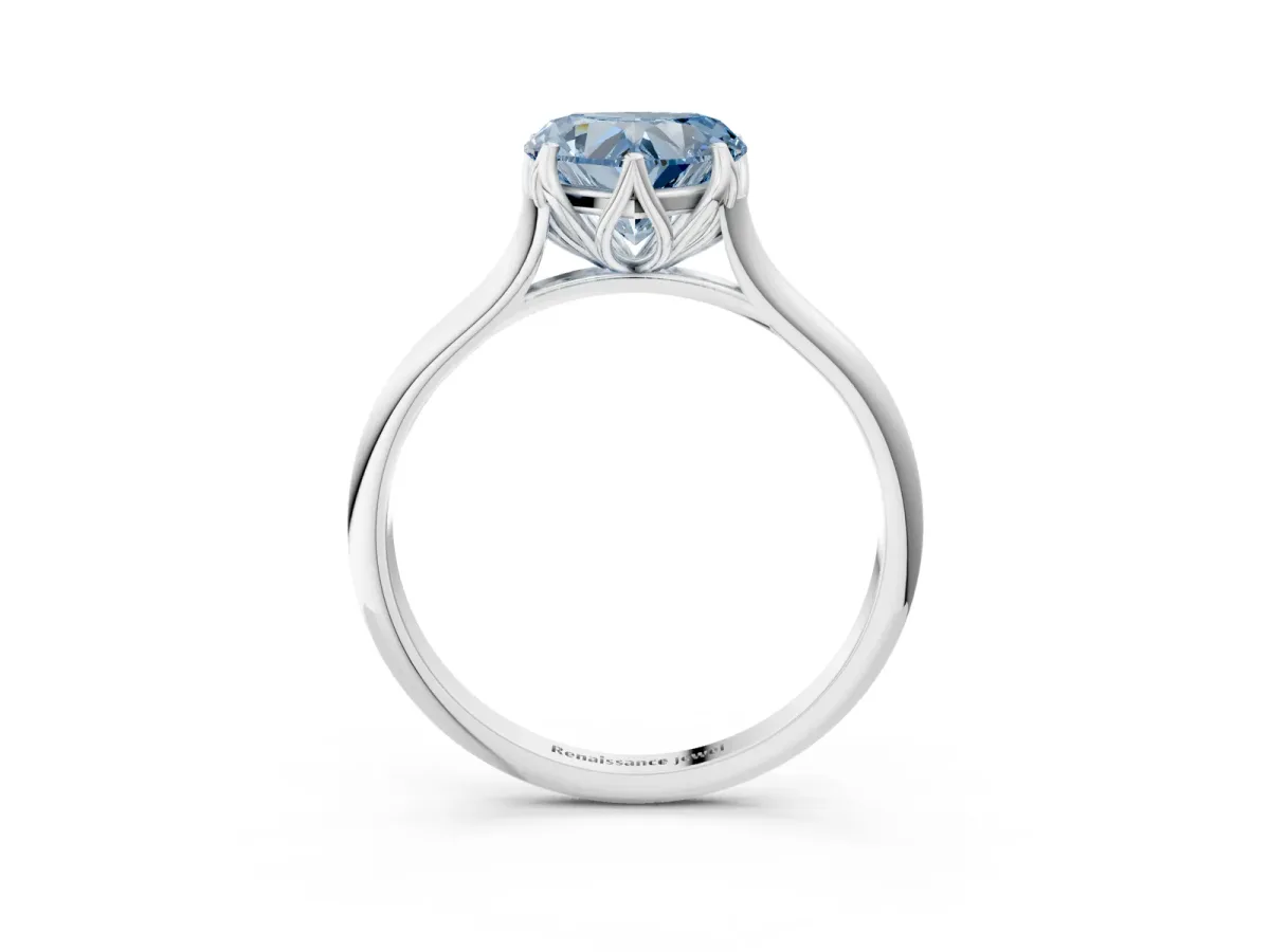 Fancy Blue Heart Cut Solitaire Cathedral Diamond Ring with Six-Prong Setting Platinum