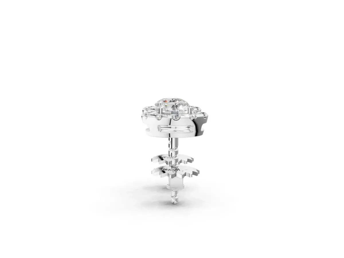 Round Cut Diamond Halo Stud Earrings Silver