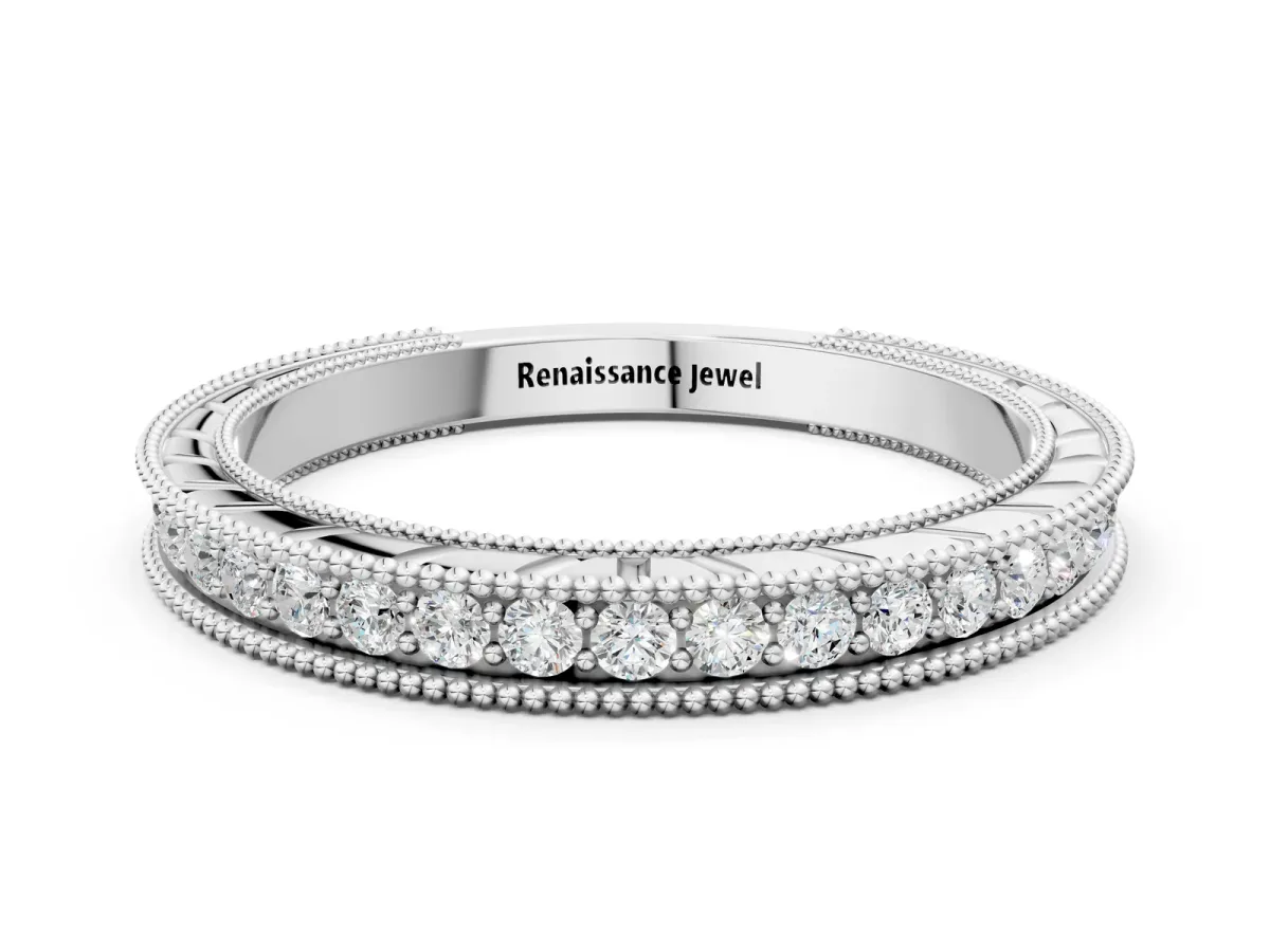 Round Cut Diamond Milgrain Eternity Band with Channel Setting White gold