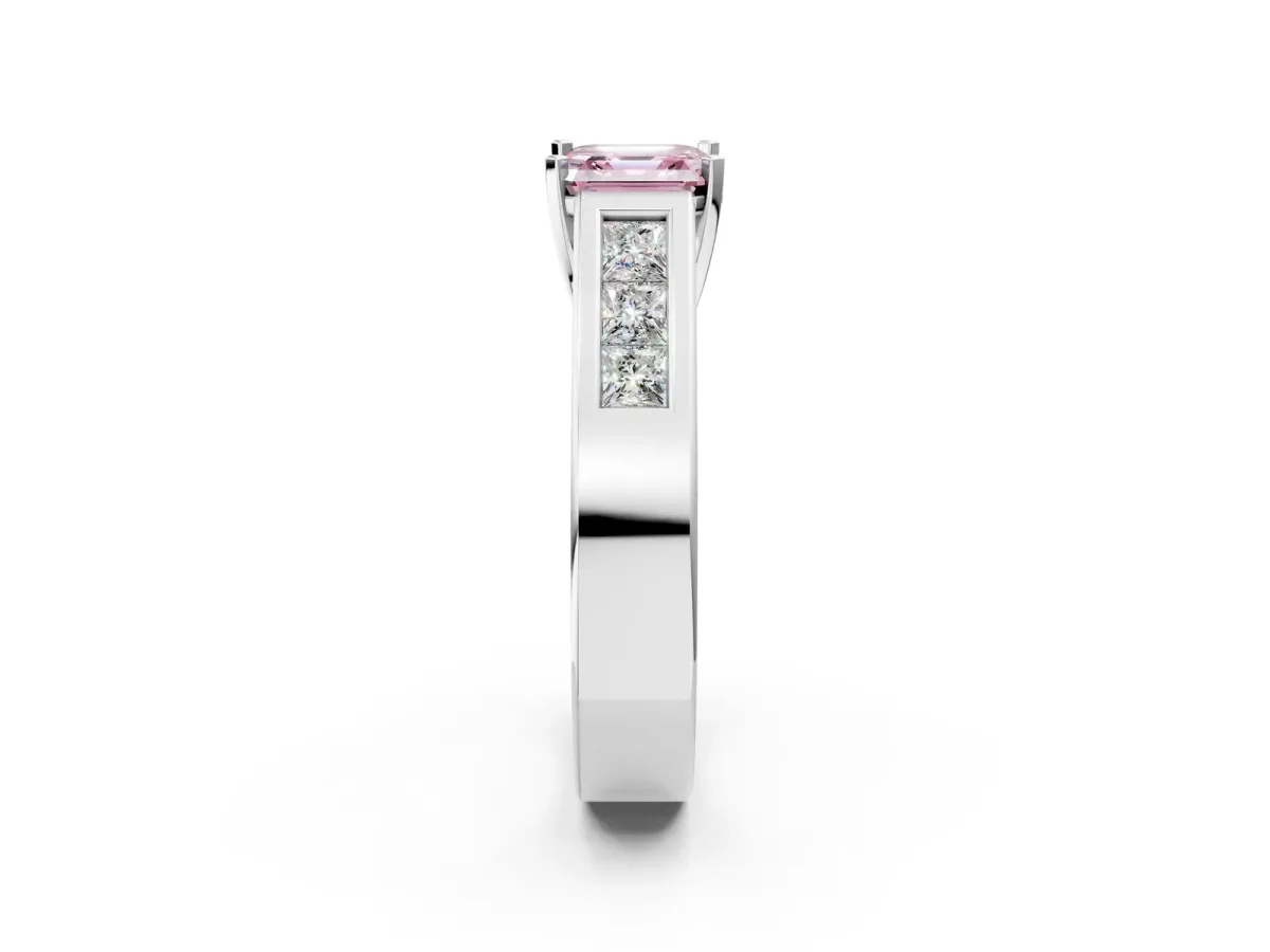 Fancy Pink Asscher Cut Cut Channel Set Solitaire Ring with Four-Prong Setting Platinum