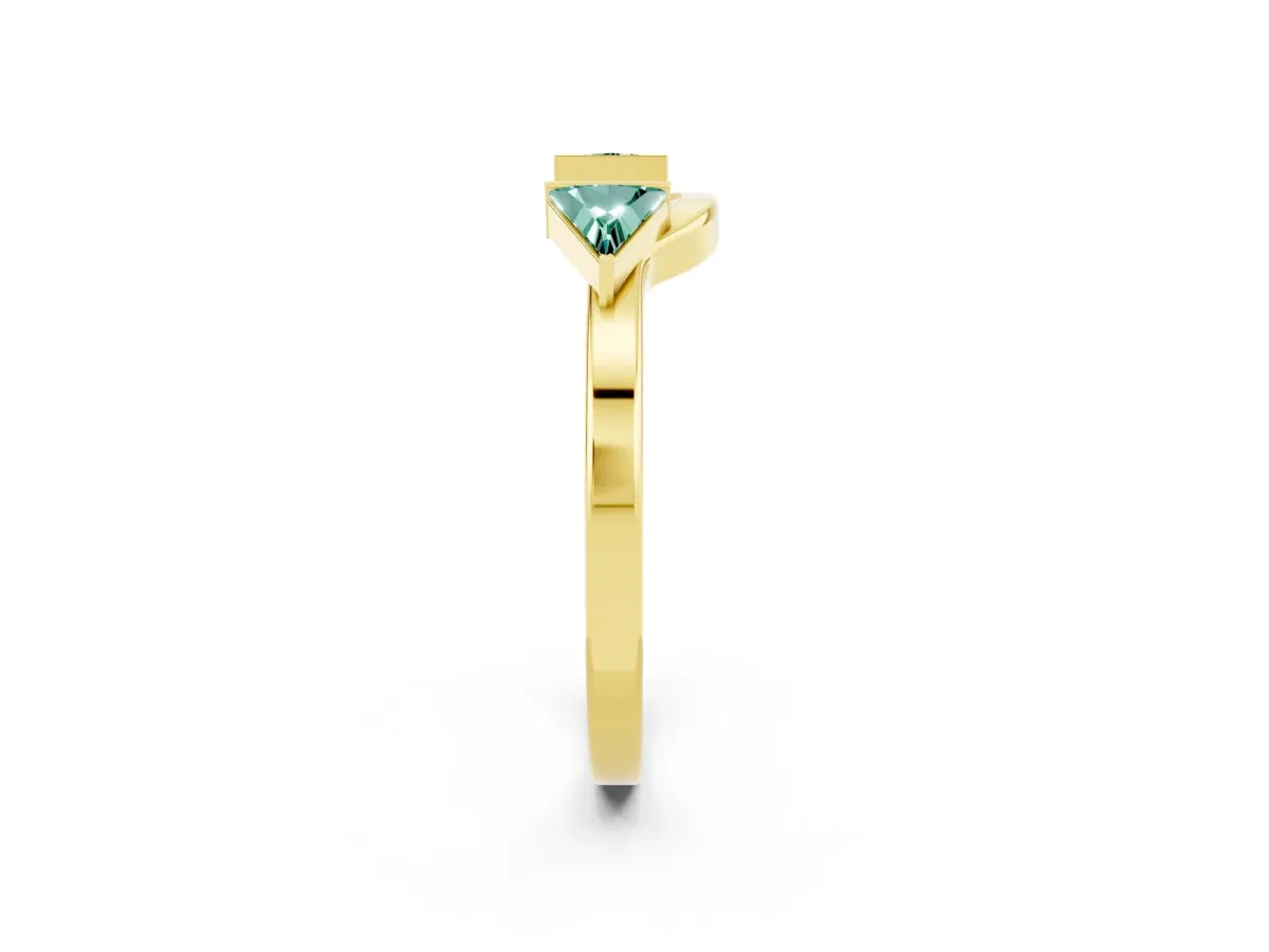 Trillion Green Sapphire Open Band Ring with Bezel Setting Yellow gold