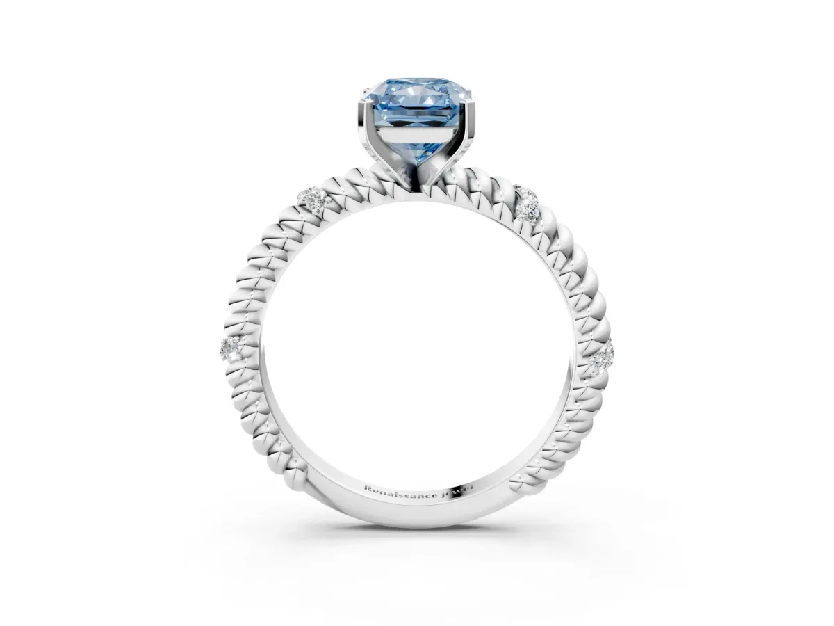 Fancy Blue Radiant Cut Solitaire Twisted Band Prong Set Engagement Ring Platinum