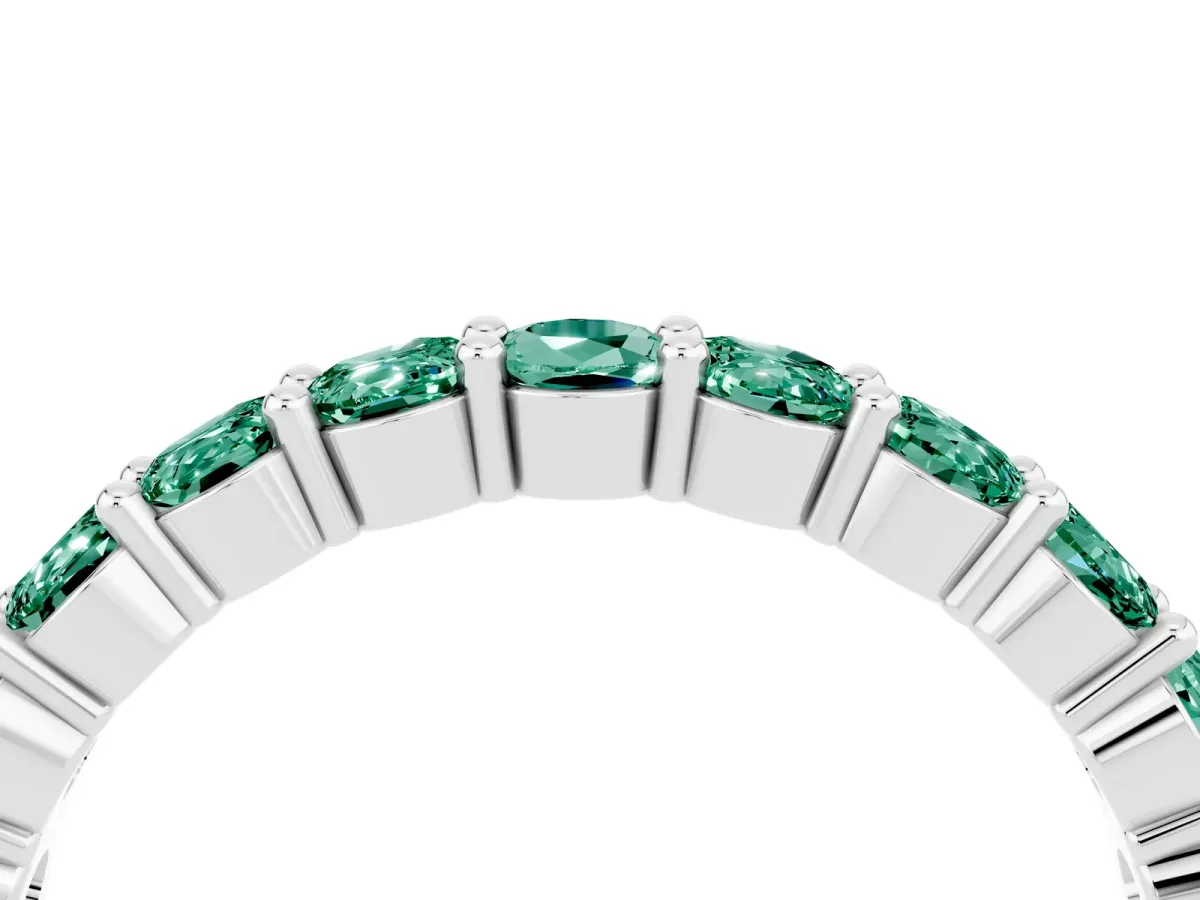 Round Green Sapphire Half Eternity Band with Prong Setting White gold