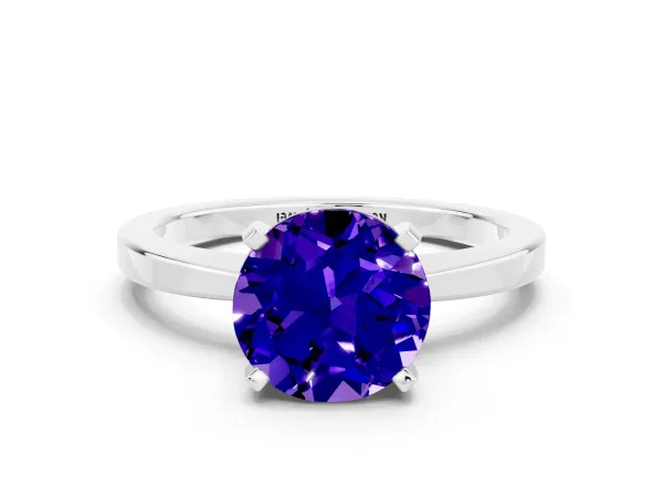 Round Cut Tanzanite Solitaire Engagement Ring with Classic Band and Four-Prong Setting Platinum