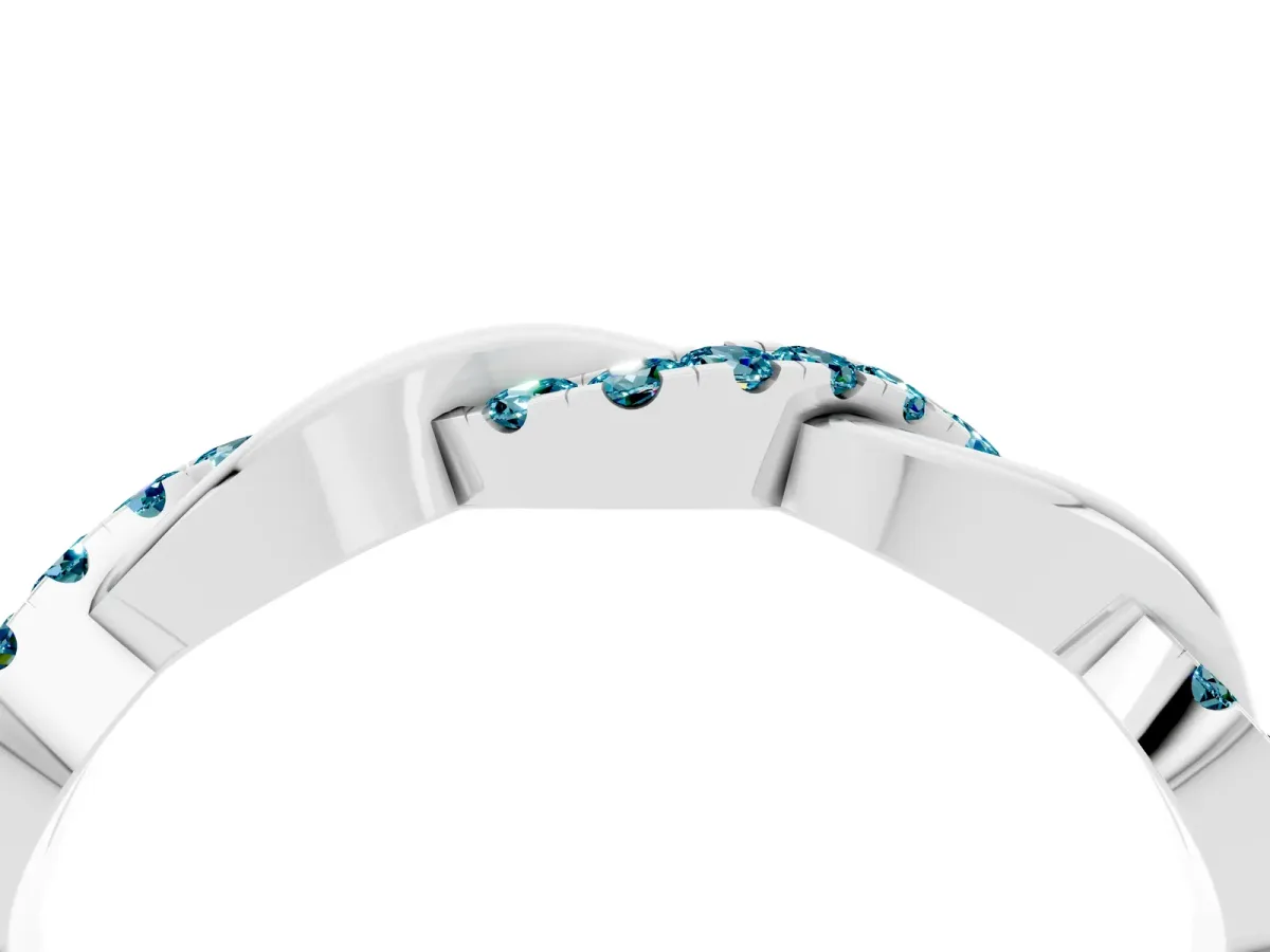 Pavé Round Blue Topaz Twist Eternity Band with Shared Prong Setting Silver