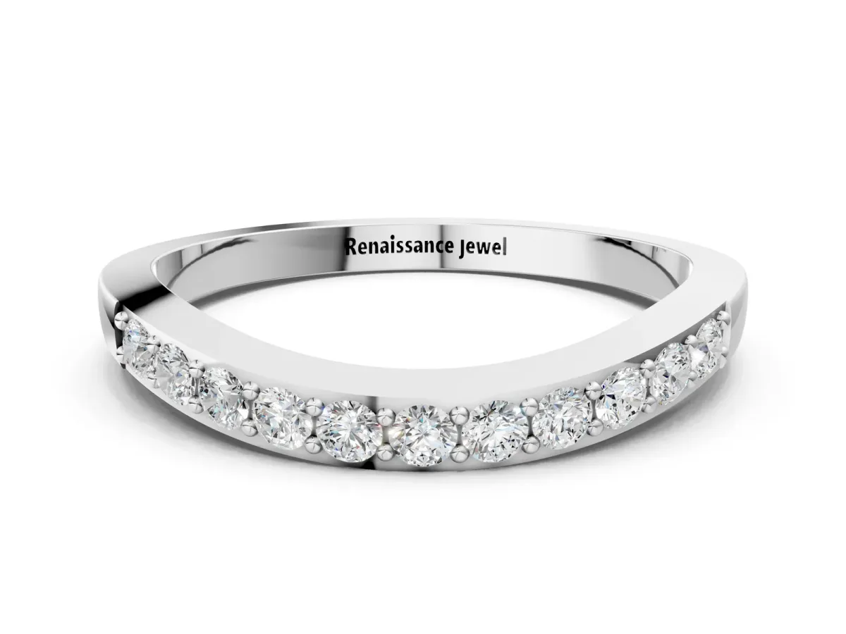 Round Diamond Curved Wedding Band with Channel Setting Silver