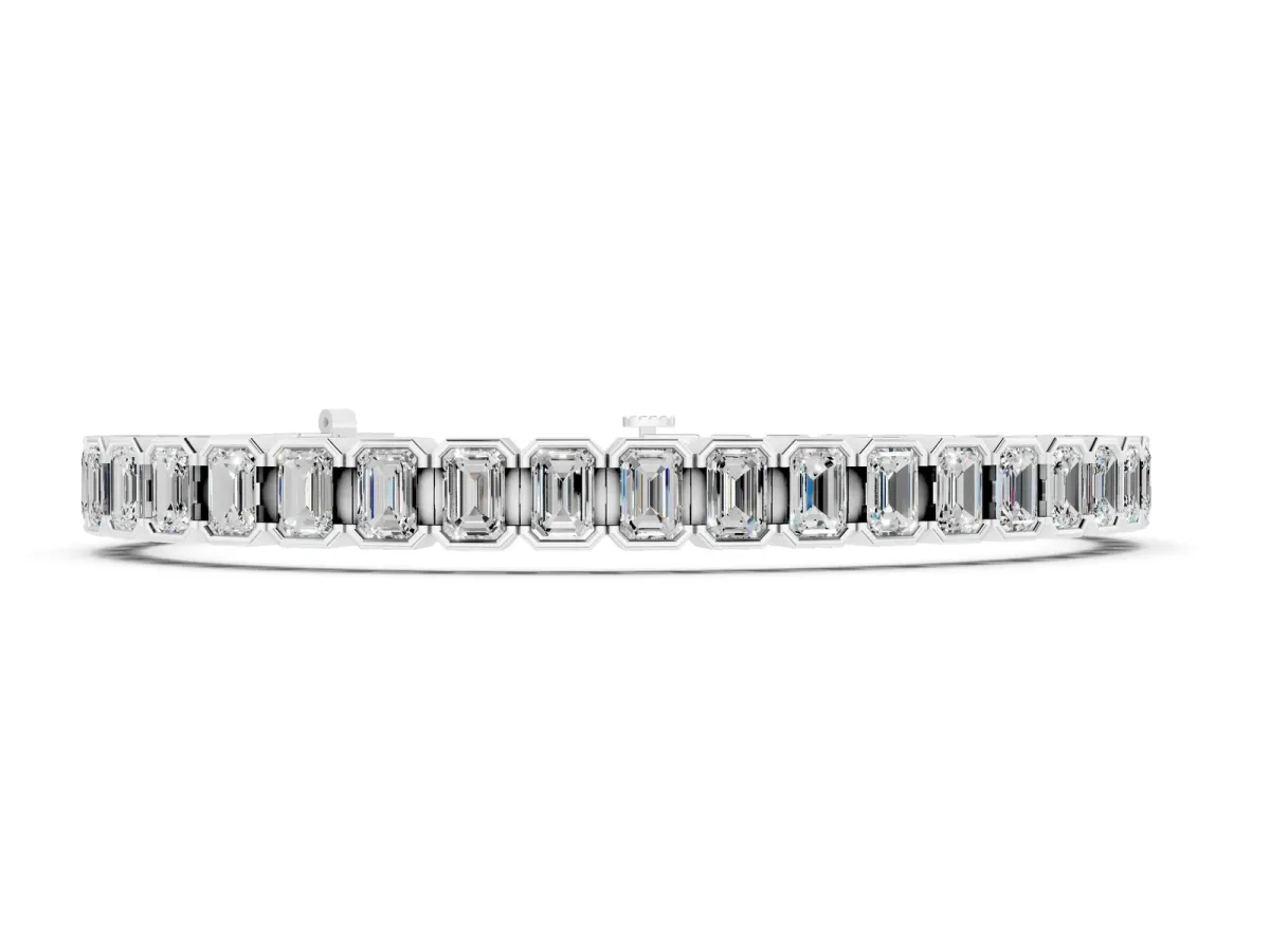 Emerald Cut Diamond Tennis Bracelet with Half Bezel Setting Silver