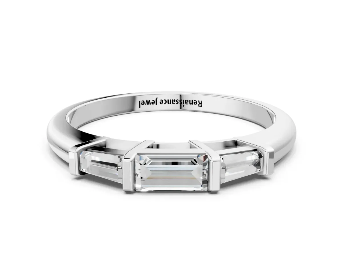 Three-Stone Baguette Cut Channel Set Diamond Band Silver