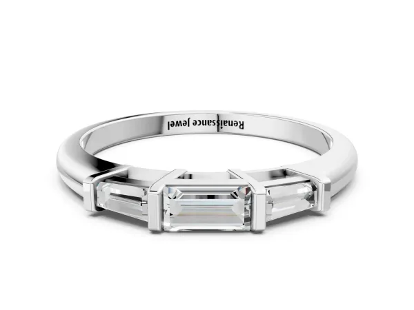Three-Stone Baguette Cut Channel Set Diamond Band Platinum