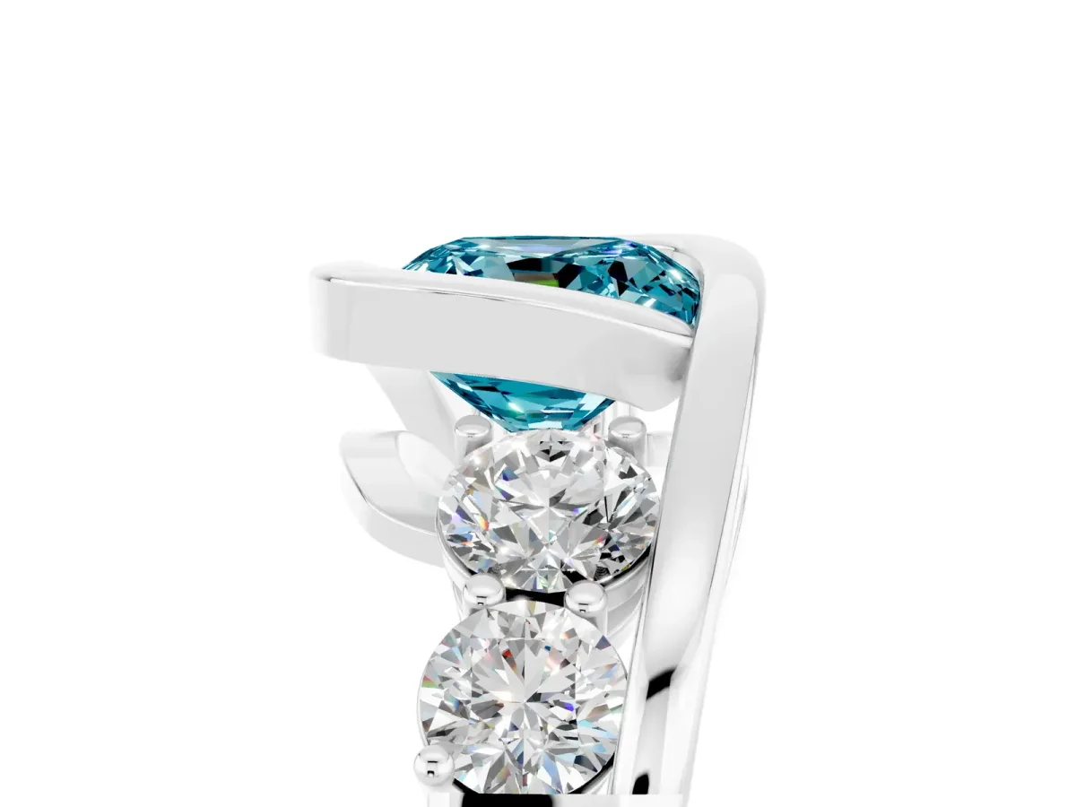 Bezel Set Cushion Cut Blue Topaz Bypass Ring with Round Accents Silver