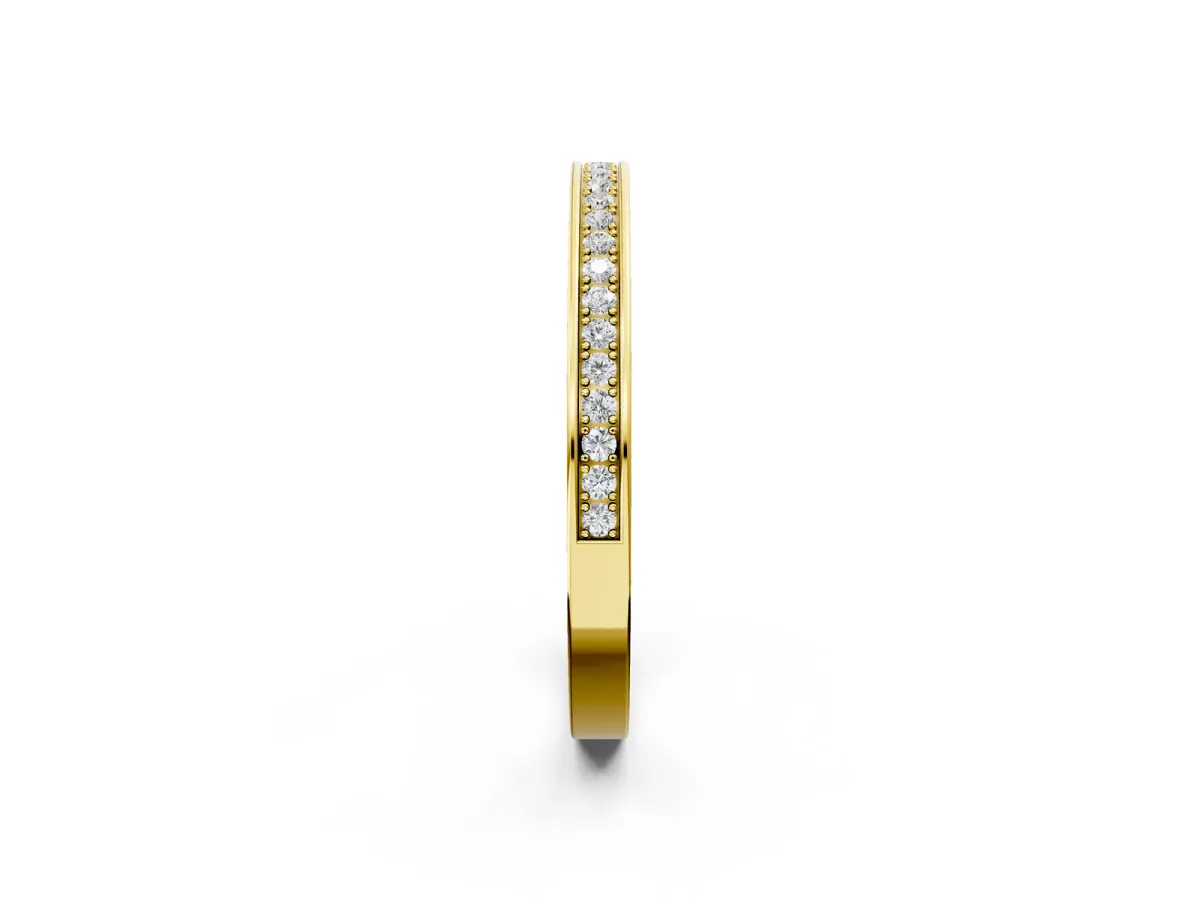 Channel Set Round Diamond Milgrain Engraved Band Yellow gold