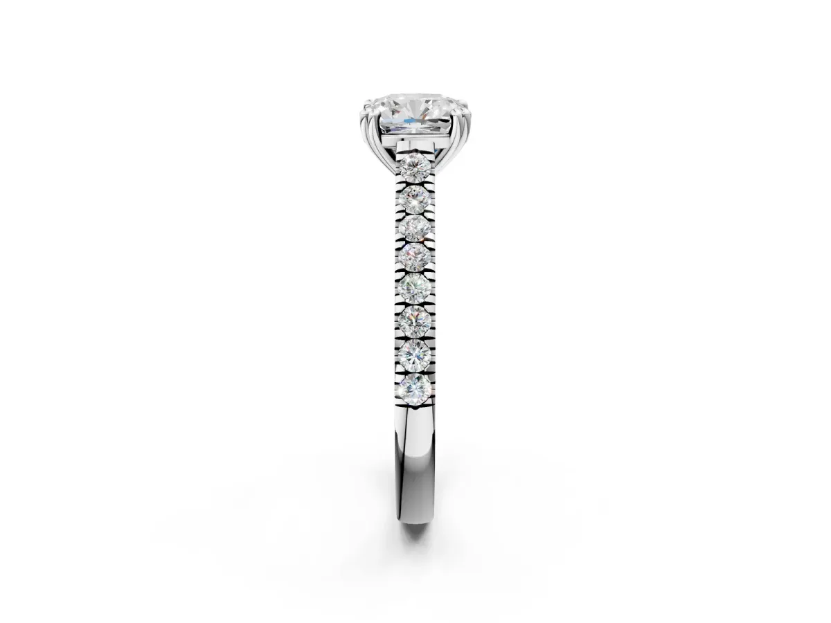 Cushion Cut Solitaire Pave Diamond Engagement Ring with Prong Setting White gold