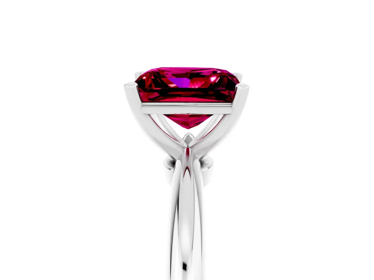 Princess Cut Garnet Solitaire Ring with Six-Prong Setting and Classic Band Silver