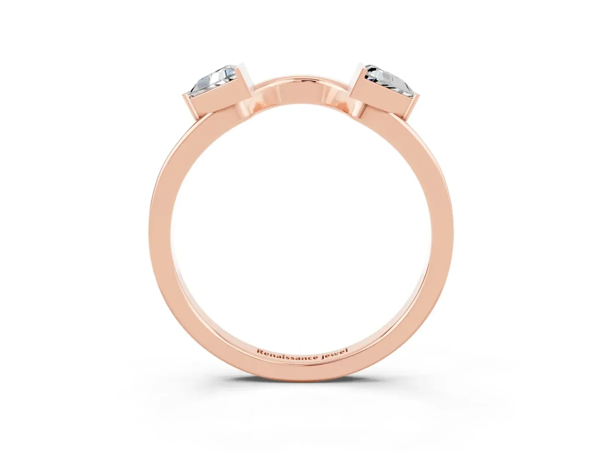 Trillion Moissanite Open Band Ring with Bezel Setting Rose gold