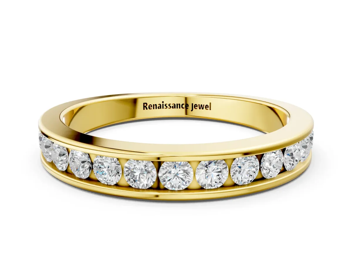 Channel Set Round Diamond Eternity Band Yellow gold