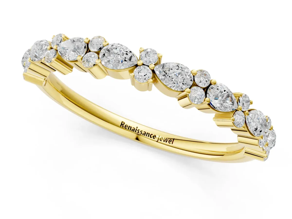 Pear and Round Diamond Wedding Band Yellow gold