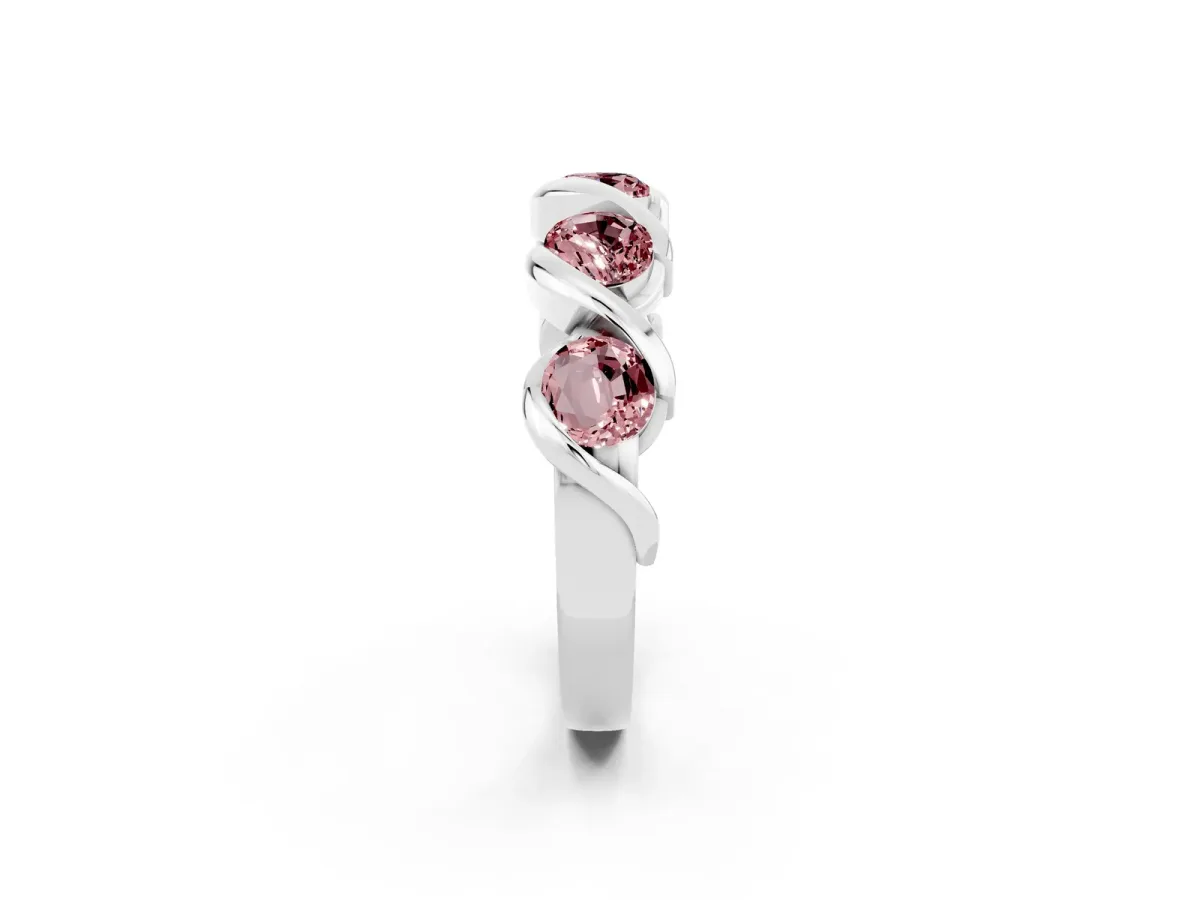 Round Morganite Wave Band with Channel Setting and Shared Prongs Silver