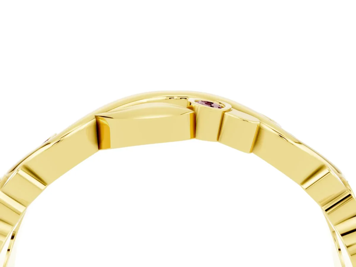 Round Morganite Leaf Eternity Band with Bezel Setting Yellow gold