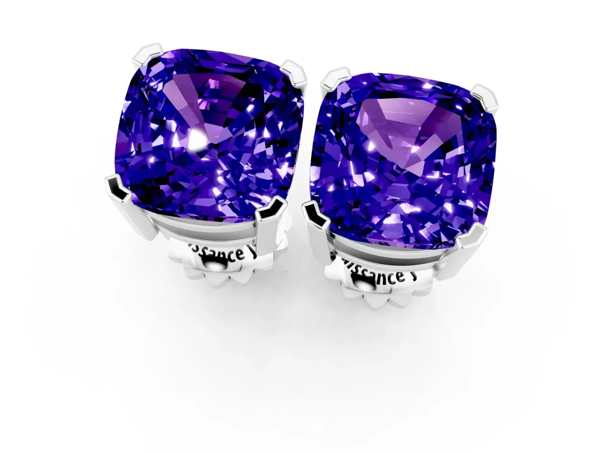 Cushion Cut Tanzanite Stud Earrings Platinum