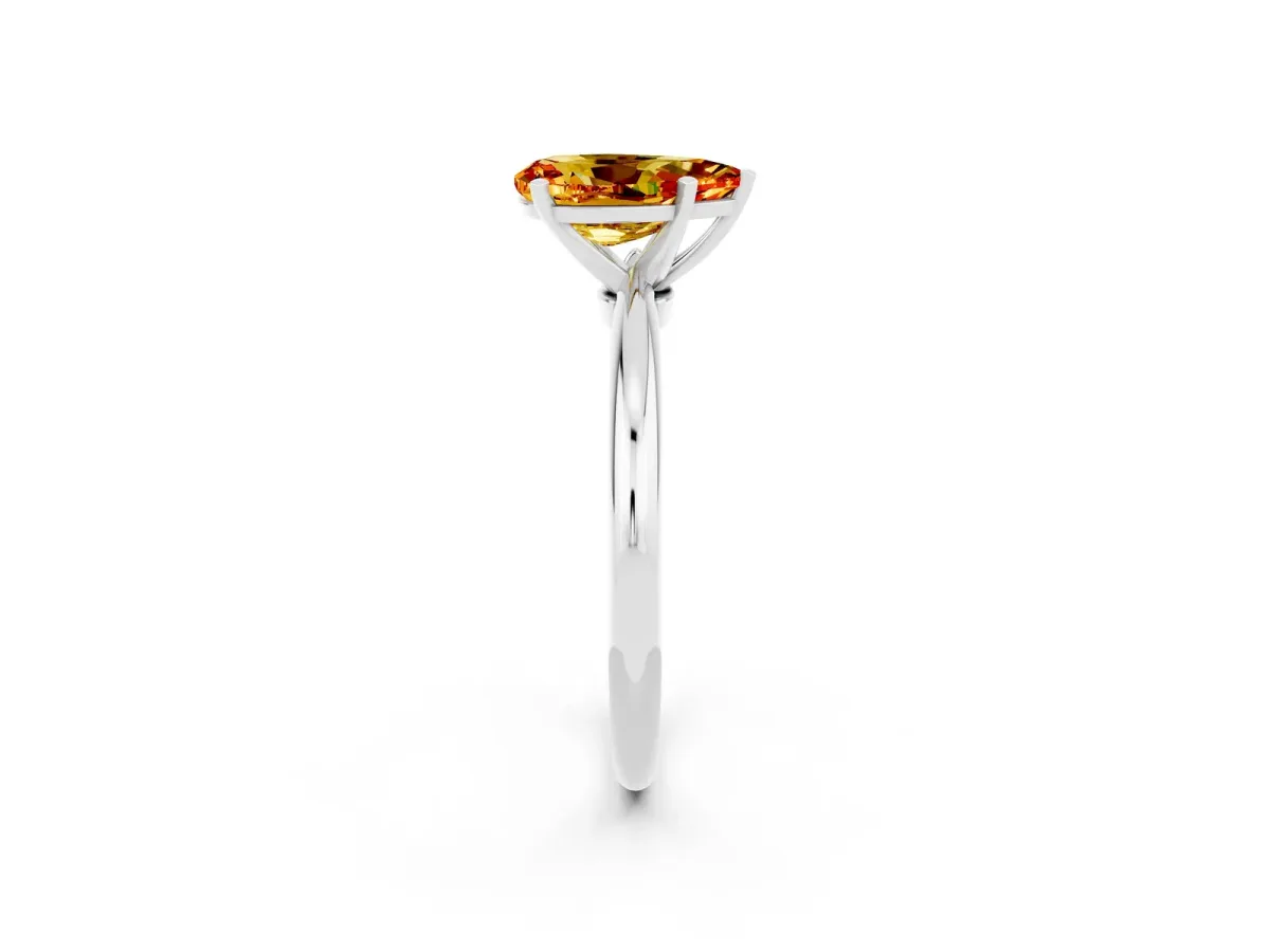 Pear Cut Citrine Solitaire Ring with Six-Prong Setting and Classic Band Platinum
