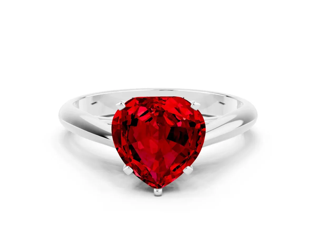 Heart Cut Ruby Solitaire Engagement Ring with Cathedral Setting and Four-Prong Mount White gold