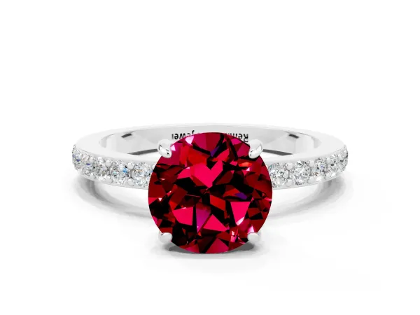Round Cut Garnet Solitaire Engagement Ring with Pavé Band and Four-Prong Setting White gold