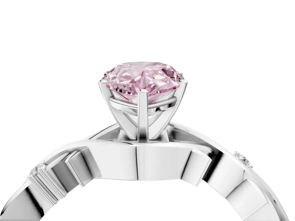 Fancy Pink Pear Cut Diamond Solitaire Ring with Twisted Band and Prong Setting Silver