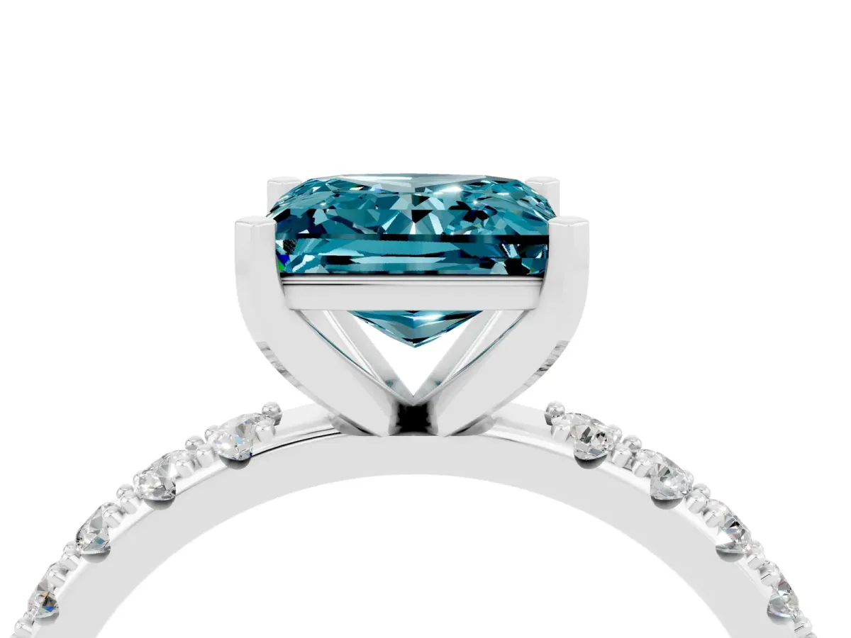 Princess Cut Blue Topaz Solitaire Pavé Band with Four-Prong Setting Silver
