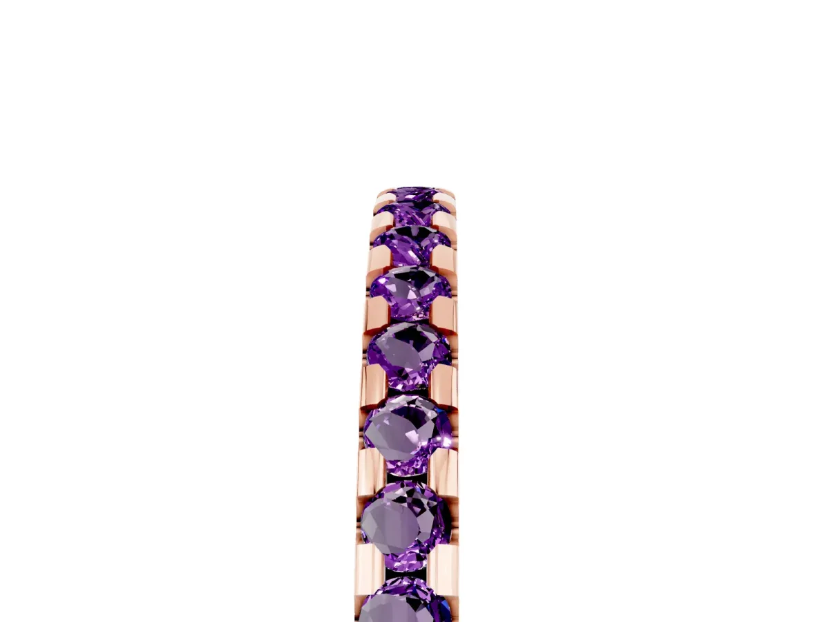 Round Amethyst Pavé Set Eternity Band with Micro Prong Setting Rose gold