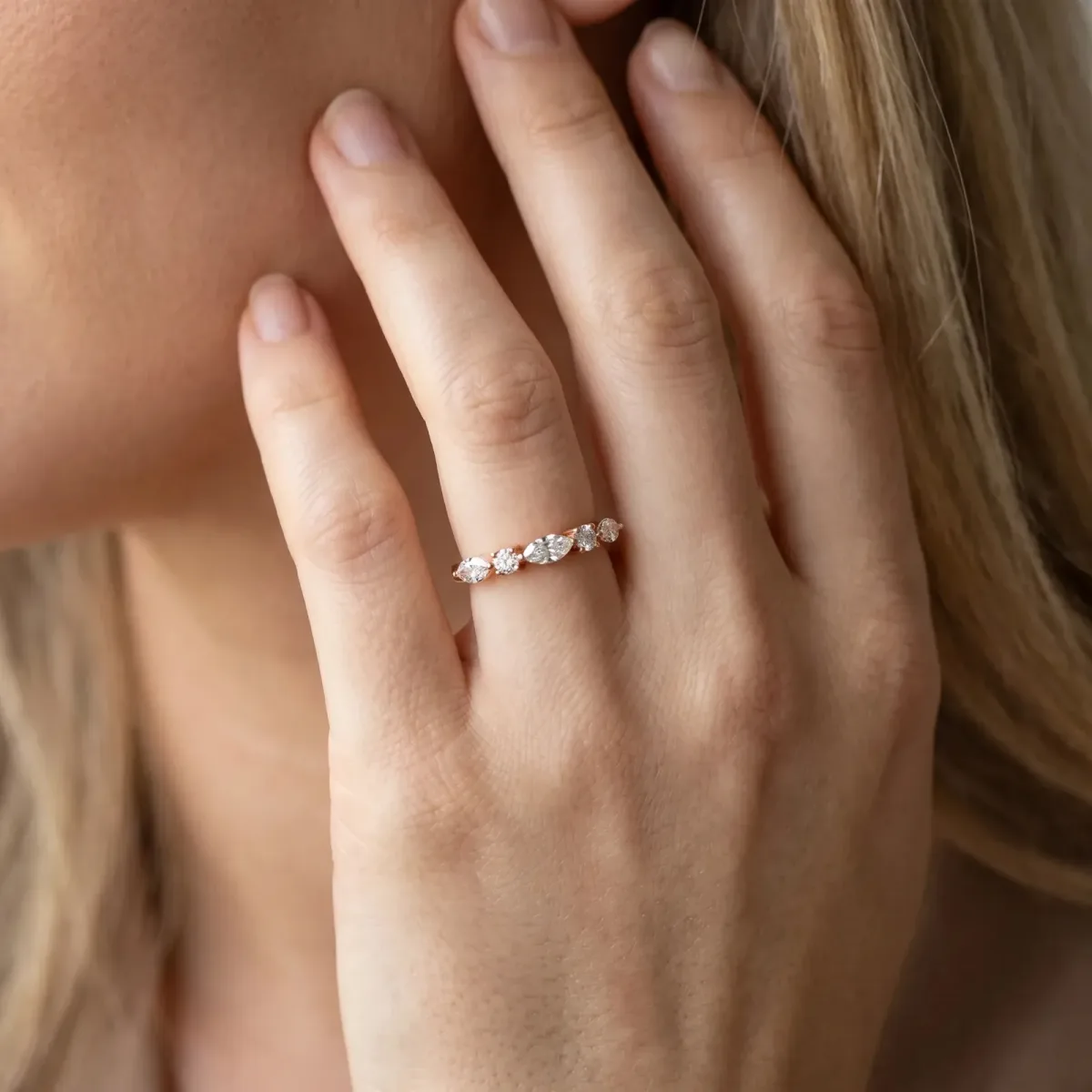 Prong Set Round Diamond Half-Eternity Band Rose gold