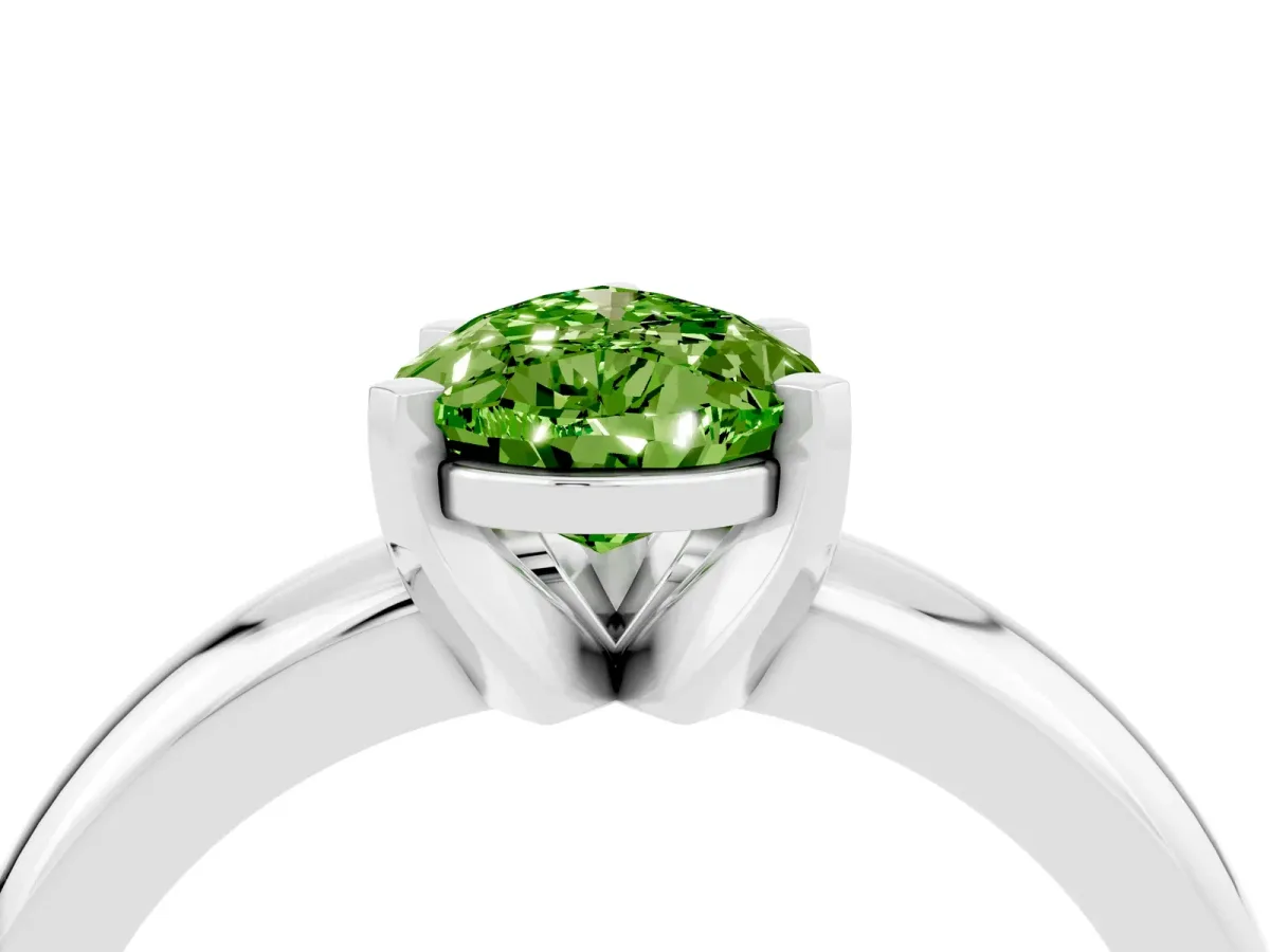 Pear Cut Peridot Solitaire Engagement Ring with Round Band and Four-Prong Setting Silver