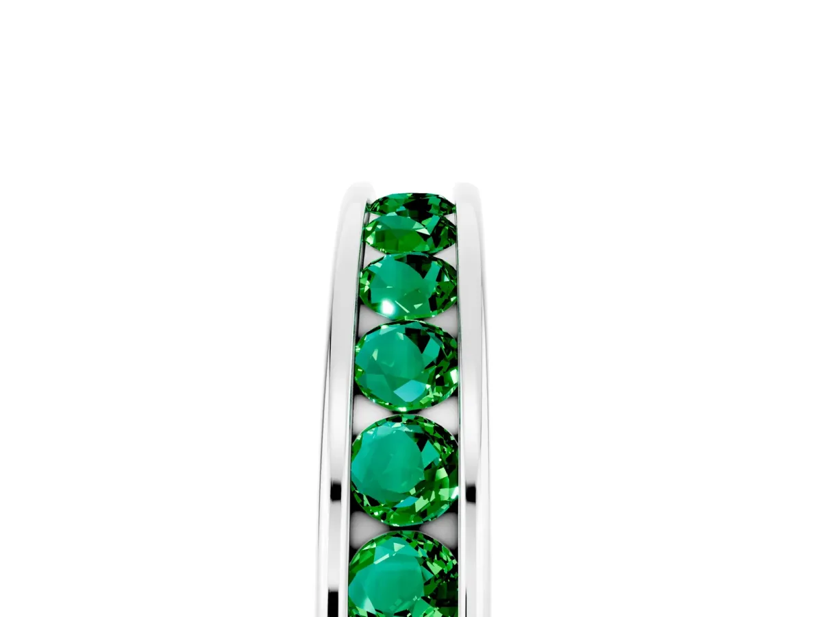 Channel Set Round Emerald Eternity Band Silver