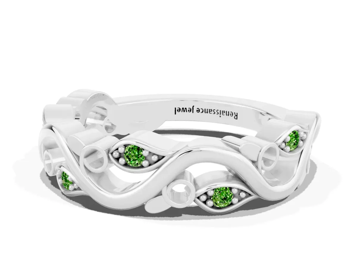 Marquise Peridot Vine Eternity Band with Bezel Setting Silver