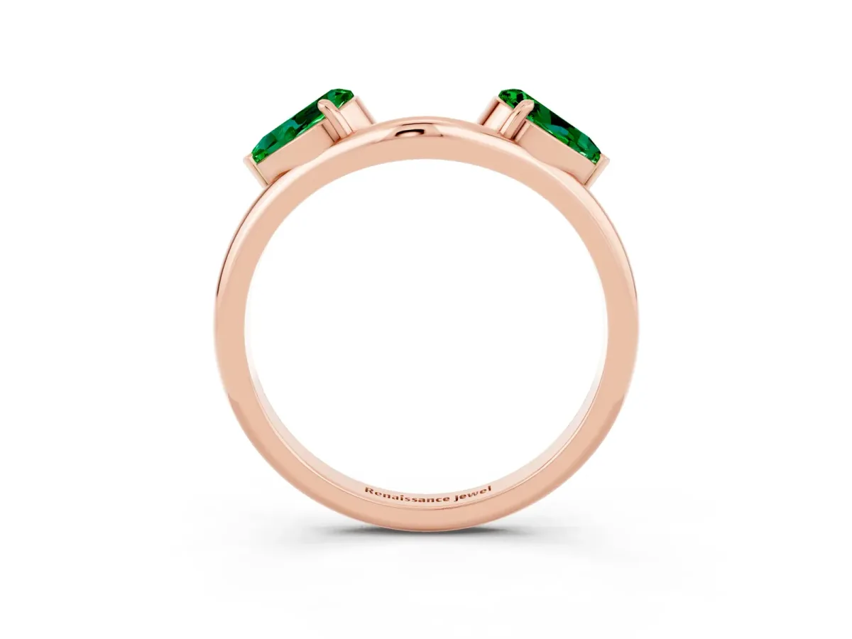 Two-Stone Pear Emerald Bypass Ring with Prong Setting Rose gold