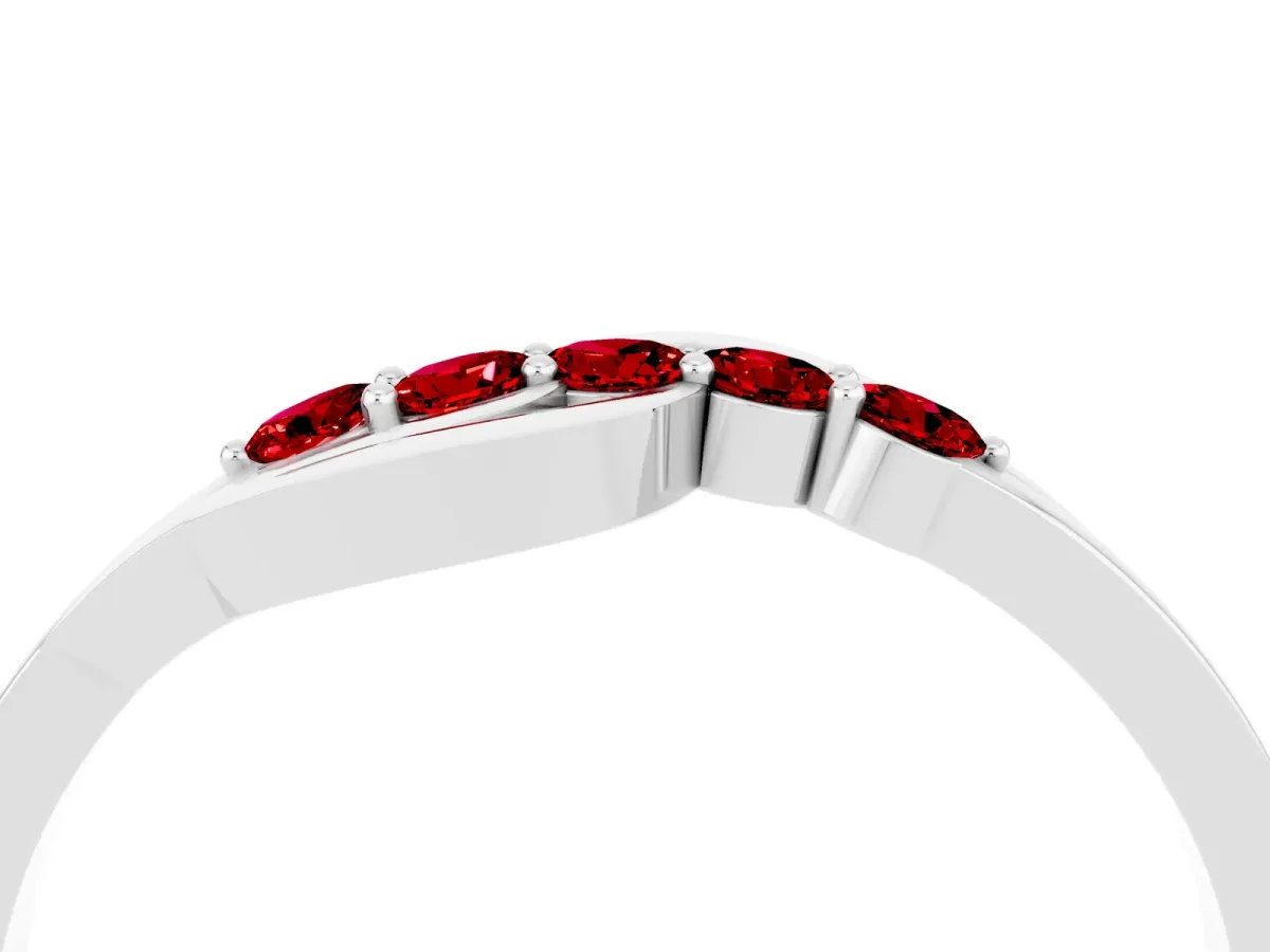Five-Stone Round Ruby Crossover Band with Prong Setting Platinum