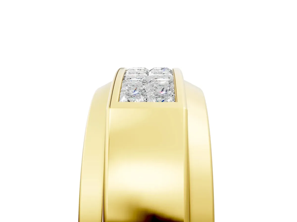 Princess Diamond Pavé Panel Mens Band Yellow gold