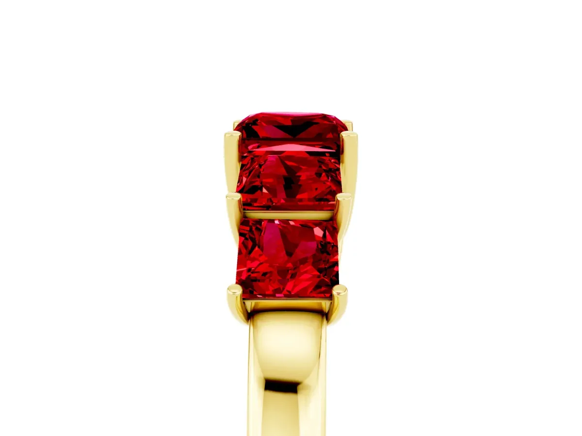 Princess Cut Five-Stone Ruby Ring with Classic Prong Setting Yellow gold