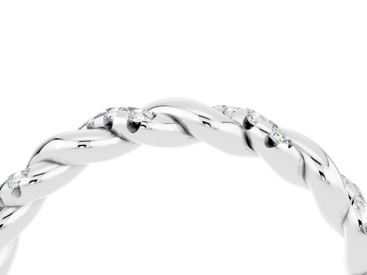 Twisted Pavé Round Moissanite Eternity Band Silver