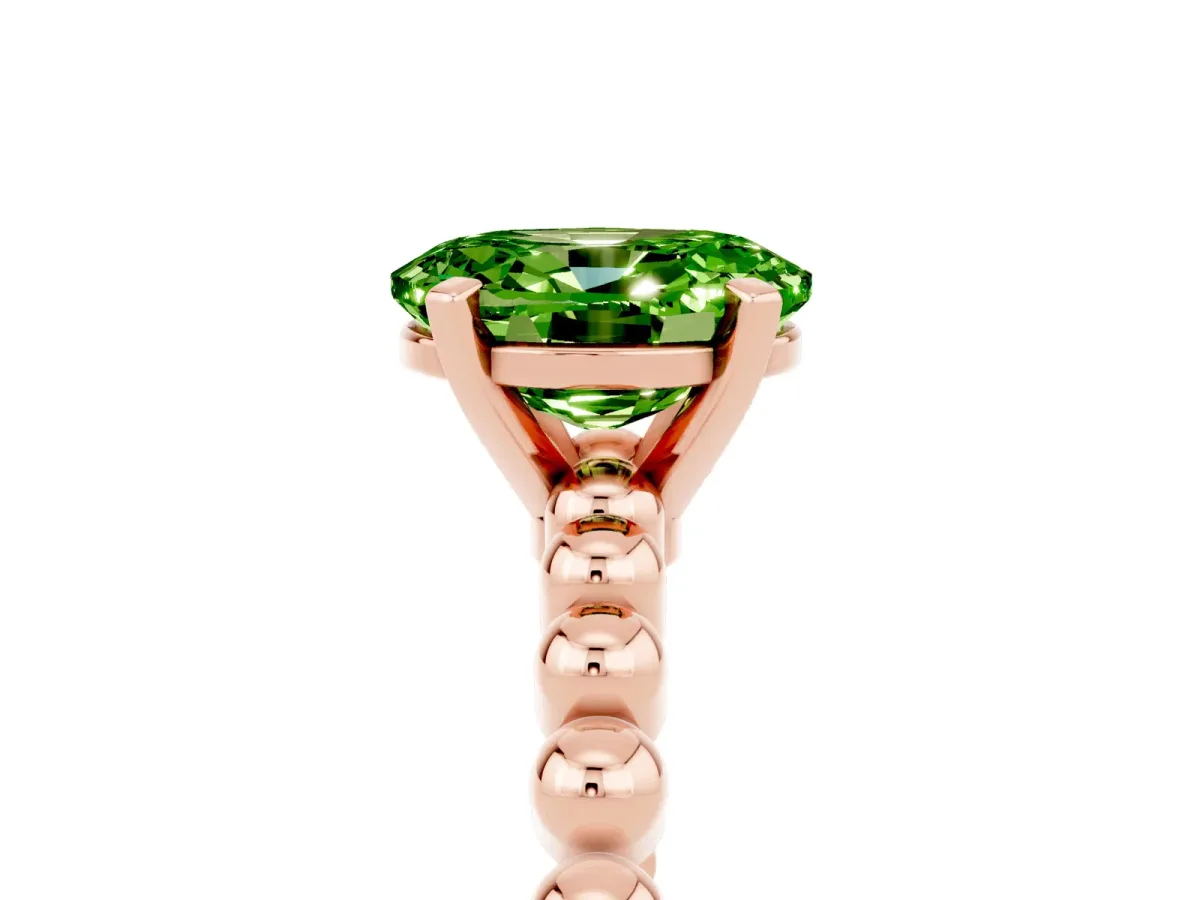 Oval Cut Peridot Solitaire Ring with Beaded Band and Prong Setting Rose gold
