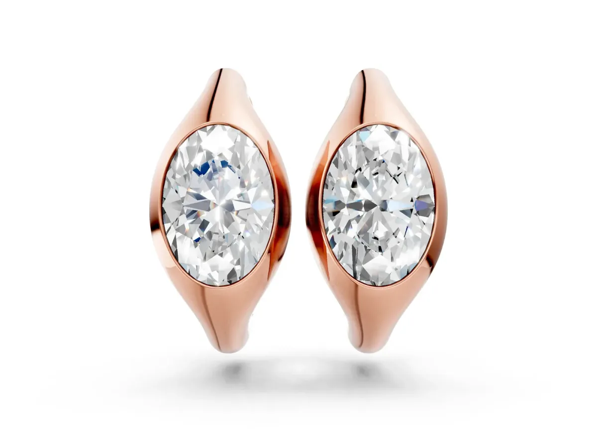 Oval Diamond Framed Huggie Hoop Earrings Rose gold